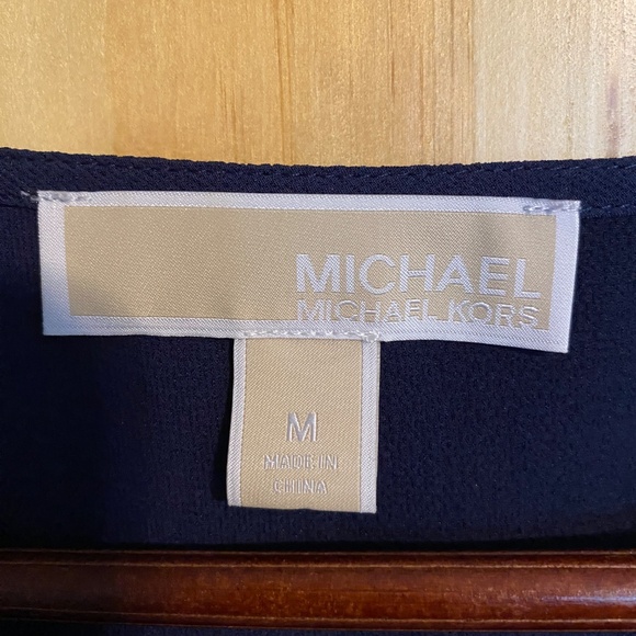 WOMANS MICHAEL KORS NAVY BLUE BUTTON UP FRONT TIE SHORT SLEEVED DRESS SHIRT MED - Picture 5 of 6